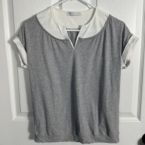 Fabiana Filippi gray/white tee, size sm., silver detail, cotton blend, twee
